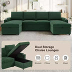 Whisen 109.5 Convertible Sofa Bed, Modern U-Shaped Sofa, Upholstered Couch with Storage Boxes & Pockets, Cup Holders