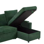 Whisen 109.5 Convertible Sofa Bed, Modern U-Shaped Sofa, Upholstered Couch with Storage Boxes & Pockets, Cup Holders