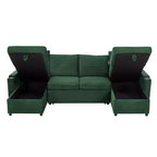 Whisen 109.5 Convertible Sofa Bed, Modern U-Shaped Sofa, Upholstered Couch with Storage Boxes & Pockets, Cup Holders