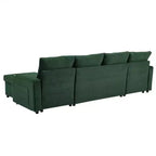 Whisen 109.5 Convertible Sofa Bed, Modern U-Shaped Sofa, Upholstered Couch with Storage Boxes & Pockets, Cup Holders