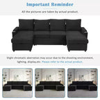 Whisen 109.5 Convertible Sofa Bed, Modern U-Shaped Sofa, Upholstered Couch with Storage Boxes & Pockets, Cup Holders