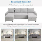 Whisen 109.5 Convertible Sofa Bed, Modern U-Shaped Sofa, Upholstered Couch with Storage Boxes & Pockets, Cup Holders