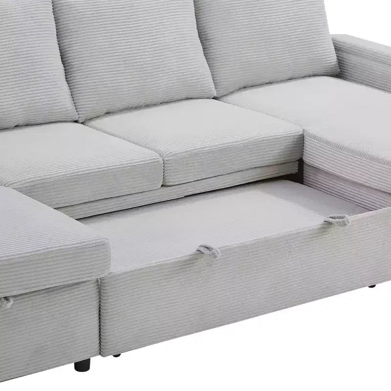 Whisen 109.5 Convertible Sofa Bed, Modern U-Shaped Sofa, Upholstered Couch with Storage Boxes & Pockets, Cup Holders