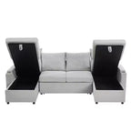 Whisen 109.5 Convertible Sofa Bed, Modern U-Shaped Sofa, Upholstered Couch with Storage Boxes & Pockets, Cup Holders