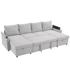 Whisen 109.5 Convertible Sofa Bed, Modern U-Shaped Sofa, Upholstered Couch with Storage Boxes & Pockets, Cup Holders