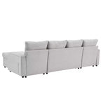 Whisen 109.5 Convertible Sofa Bed, Modern U-Shaped Sofa, Upholstered Couch with Storage Boxes & Pockets, Cup Holders