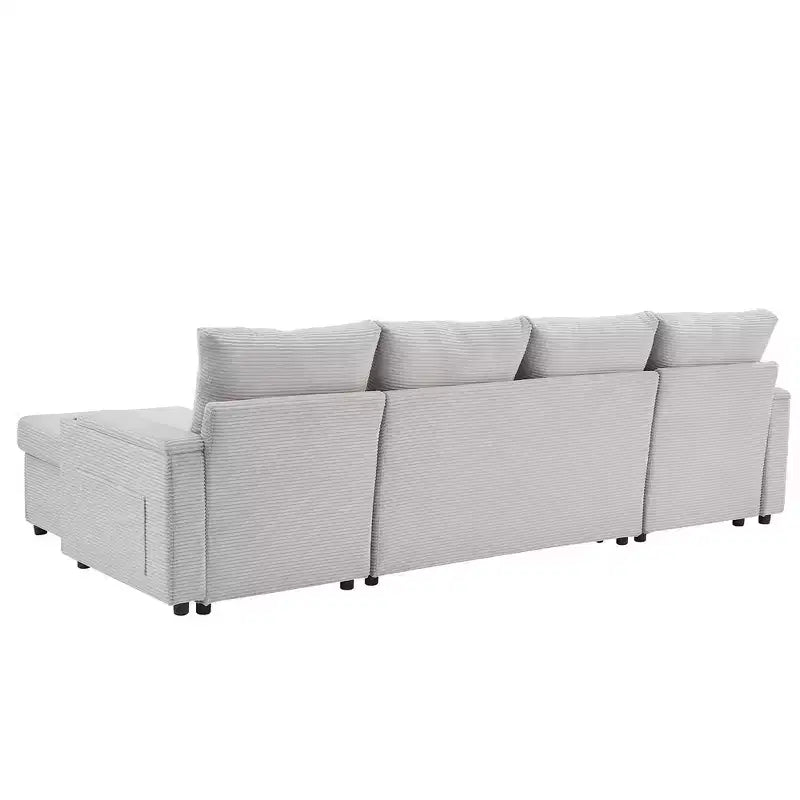 Whisen 109.5 Convertible Sofa Bed, Modern U-Shaped Sofa, Upholstered Couch with Storage Boxes & Pockets, Cup Holders