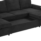 Whisen 109.5 Convertible Sofa Bed, Modern U-Shaped Sofa, Upholstered Couch with Storage Boxes & Pockets, Cup Holders