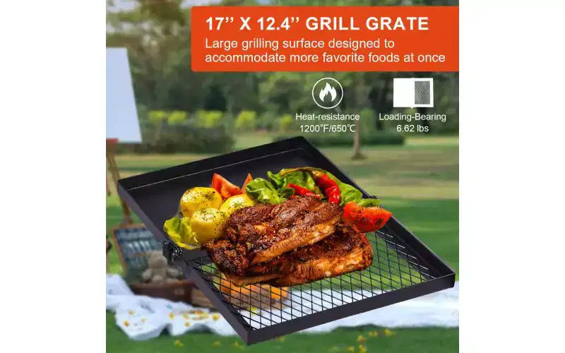 Karl Home Grille de cuisson pliable pivotante portable pour feu de camp, grille de cuisson pour foyer extérieur