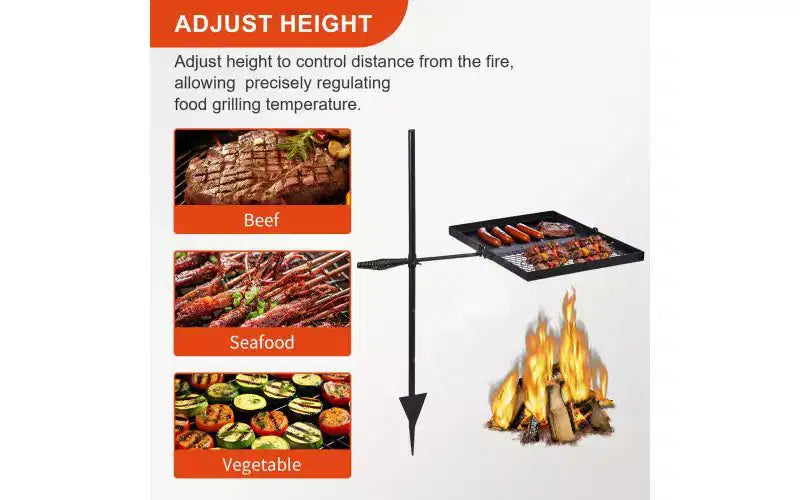 Karl Home Grille de cuisson pliable pivotante portable pour feu de camp, grille de cuisson pour foyer extérieur
