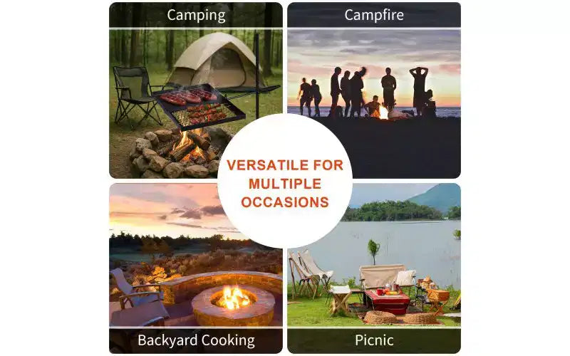 Karl Home Grille de cuisson pliable pivotante portable pour feu de camp, grille de cuisson pour foyer extérieur