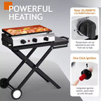Karl Home Plancha pliable 3 brûleurs au propane avec roues pour cuisson et camping en extérieur