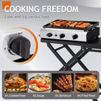Karl Home Plancha pliable 3 brûleurs au propane avec roues pour cuisson et camping en extérieur