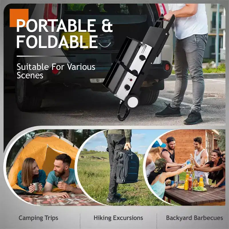 Karl Home Plancha pliable 3 brûleurs au propane avec roues pour cuisson et camping en extérieur