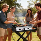Karl Home Plancha pliable 3 brûleurs au propane avec roues pour cuisson et camping en extérieur