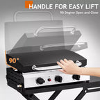 Karl Home Plancha pliable à 3 brûleurs au propane avec roulettes et couvercle pour cuisine extérieure et camping