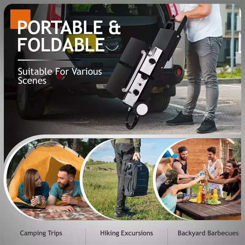 Karl Home Plancha pliable à 3 brûleurs au propane avec roulettes et couvercle pour cuisine extérieure et camping
