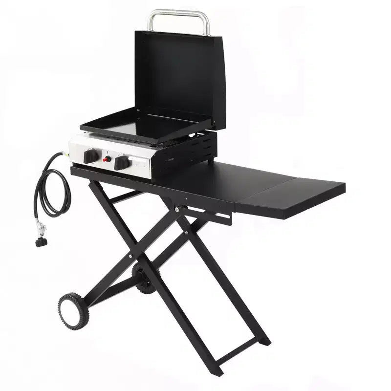 Karl Home 2 Burner Foldable Propane Griddle Rolling Flat Top Gas Grill With Wheels And Lid For Outdoor Cooking