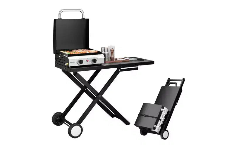 Karl Home Plancha pliable 2 feux au propane avec roulettes et couvercle pour la cuisson en extérieur