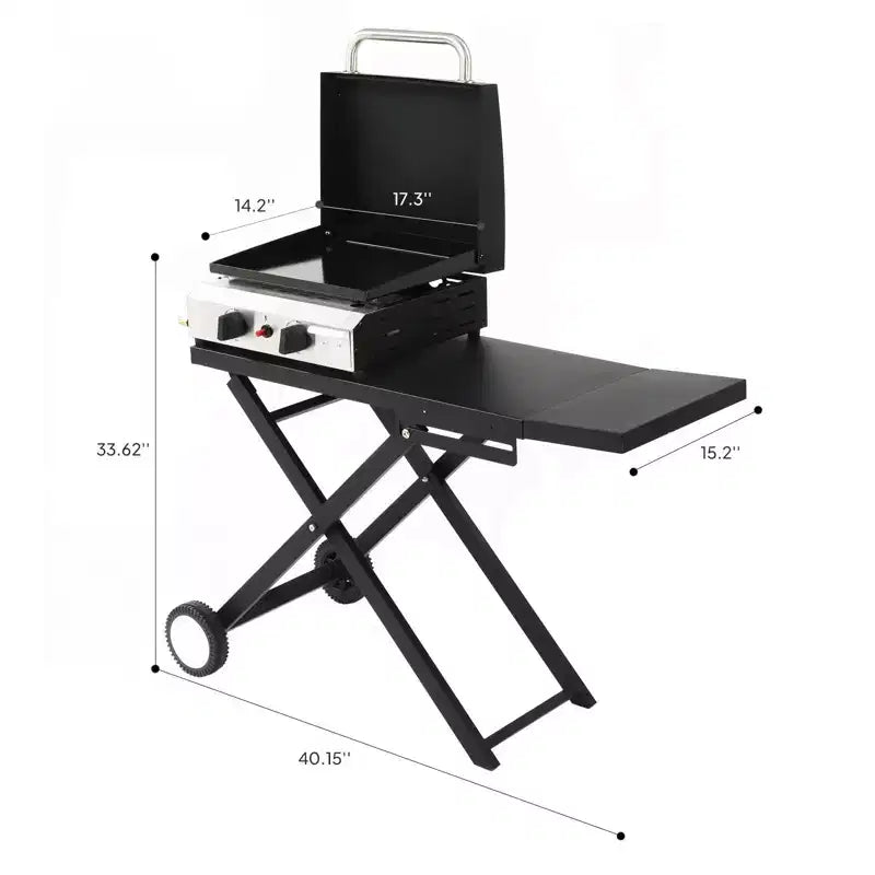 Karl Home Plancha pliable 2 feux au propane avec roulettes et couvercle pour la cuisson en extérieur