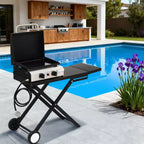 Karl Home Plancha pliable 2 feux au propane avec roulettes et couvercle pour la cuisson en extérieur