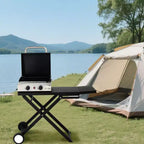 Karl Home Plancha pliable 2 feux au propane avec roulettes et couvercle pour la cuisson en extérieur