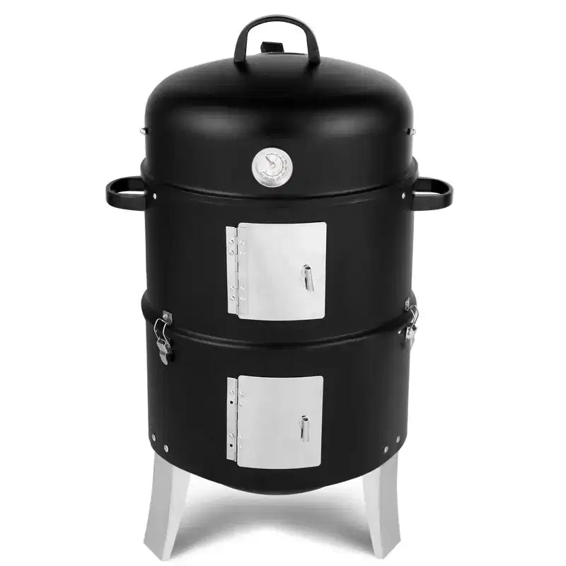 Karl Home Vertical Steel Charcoal Smoker Double Layer Round BBQ Grill for Outdoor Cooking