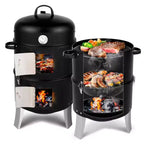 Karl Home Vertical Steel Charcoal Smoker Double Layer Round BBQ Grill for Outdoor Cooking