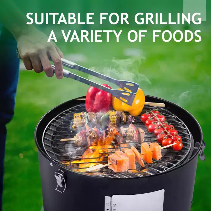 Karl Home Vertical Steel Charcoal Smoker Double Layer Round BBQ Grill for Outdoor Cooking