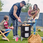 Karl Home Vertical Steel Charcoal Smoker Double Layer Round BBQ Grill for Outdoor Cooking