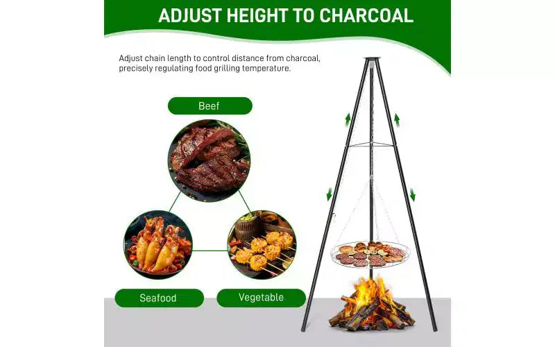 Karl Home Campfire Tripod Grill Adjustable Height BBQ Grill Grate