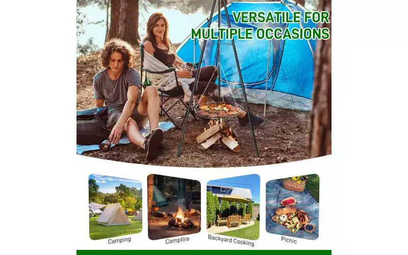Karl Home Campfire Tripod Grill Adjustable Height BBQ Grill Grate