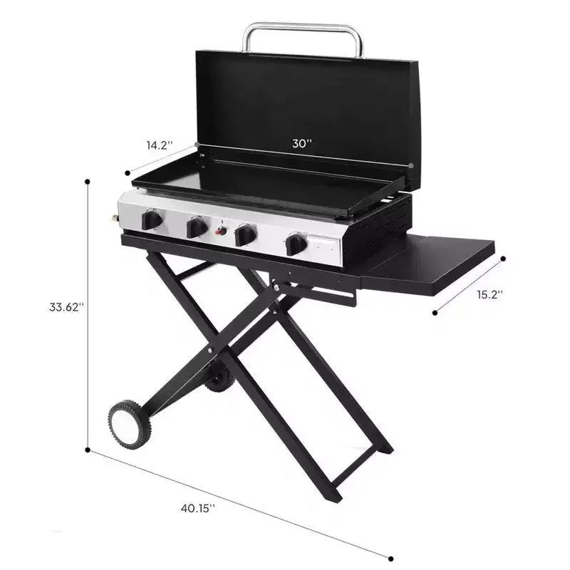 Plaque chauffante pliable au propane Karl Home 4 brûleurs, avec roulettes et couvercle, pour la cuisson en extérieur et le camping