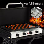 Plaque chauffante pliable au propane Karl Home 4 brûleurs, avec roulettes et couvercle, pour la cuisson en extérieur et le camping