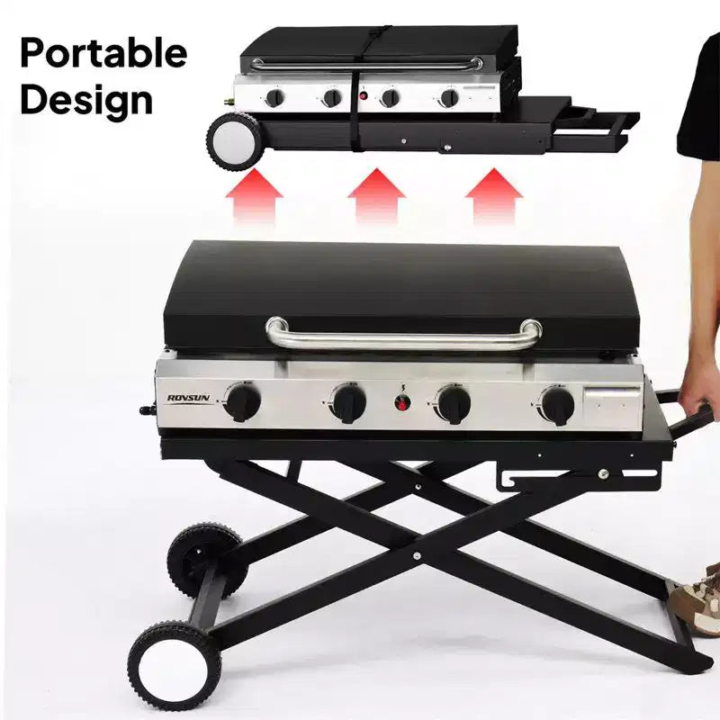 Plaque chauffante pliable au propane Karl Home 4 brûleurs, avec roulettes et couvercle, pour la cuisson en extérieur et le camping