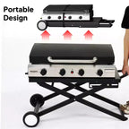 Plaque chauffante pliable au propane Karl Home 4 brûleurs, avec roulettes et couvercle, pour la cuisson en extérieur et le camping