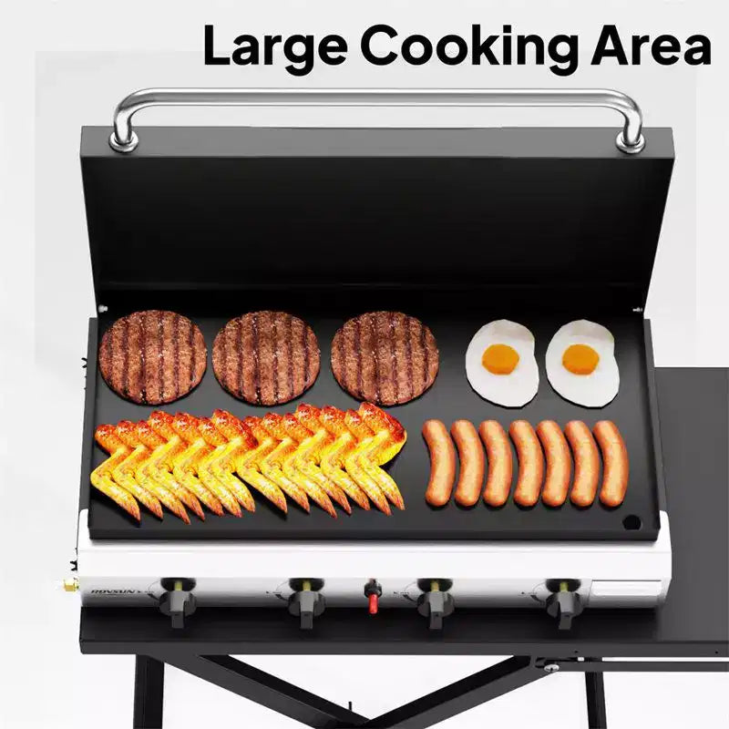Plaque chauffante pliable au propane Karl Home 4 brûleurs, avec roulettes et couvercle, pour la cuisson en extérieur et le camping
