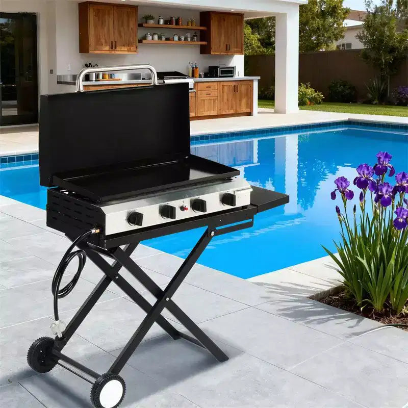 Plaque chauffante pliable au propane Karl Home 4 brûleurs, avec roulettes et couvercle, pour la cuisson en extérieur et le camping