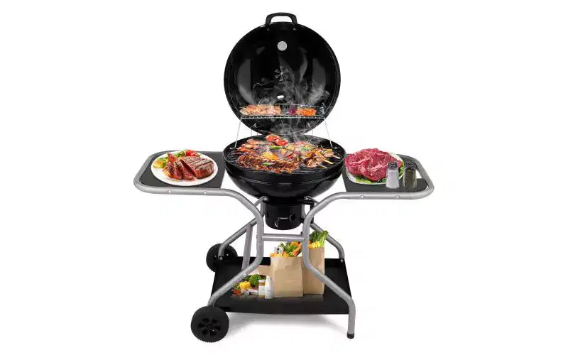 Karl Home Porcelain Enamel Kettle Charcoal Grill With 2 Side Tables