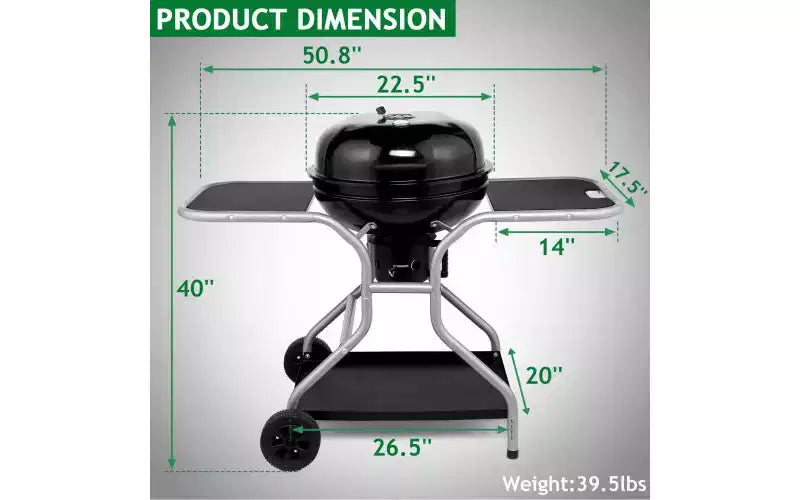 Karl Home Porcelain Enamel Kettle Charcoal Grill With 2 Side Tables