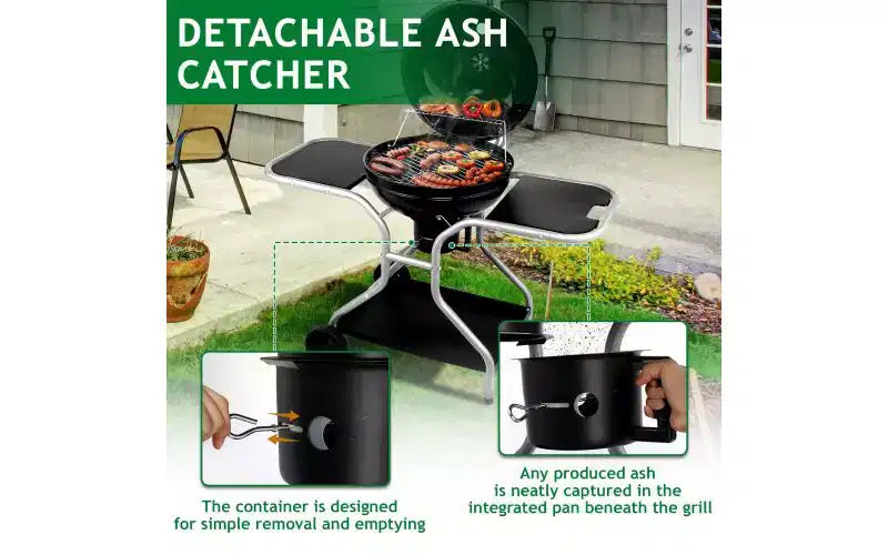 Karl Home Porcelain Enamel Kettle Charcoal Grill With 2 Side Tables