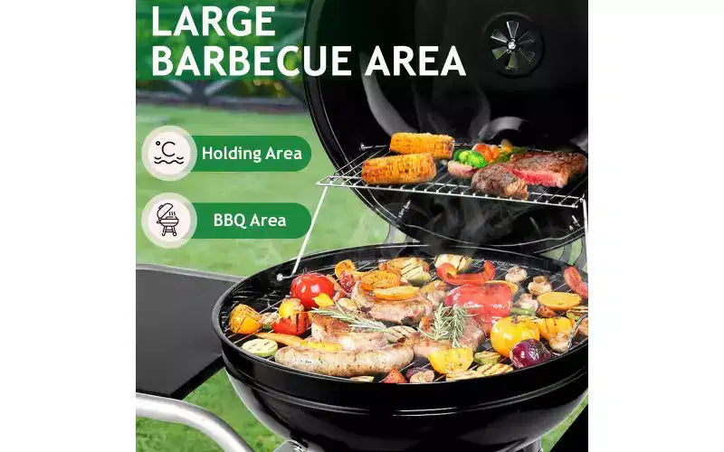 Karl Home Porcelain Enamel Kettle Charcoal Grill With 2 Side Tables