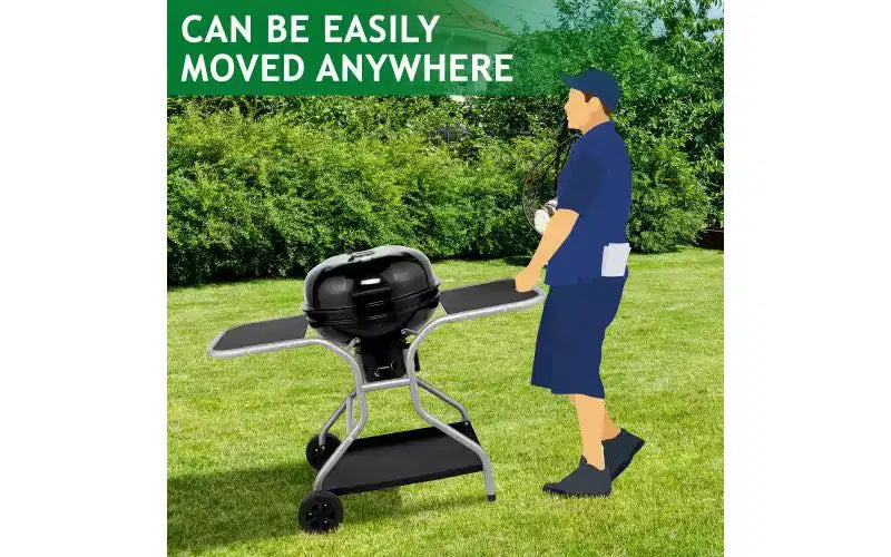 Karl Home Porcelain Enamel Kettle Charcoal Grill With 2 Side Tables