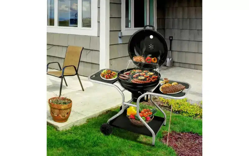 Karl Home Porcelain Enamel Kettle Charcoal Grill With 2 Side Tables