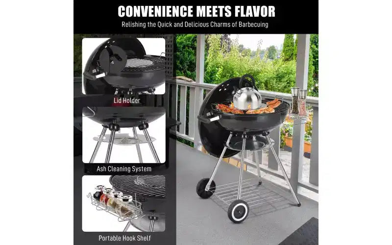 Karl Home Portable Charcoal Grill in Black with Wheels and Storage Holder