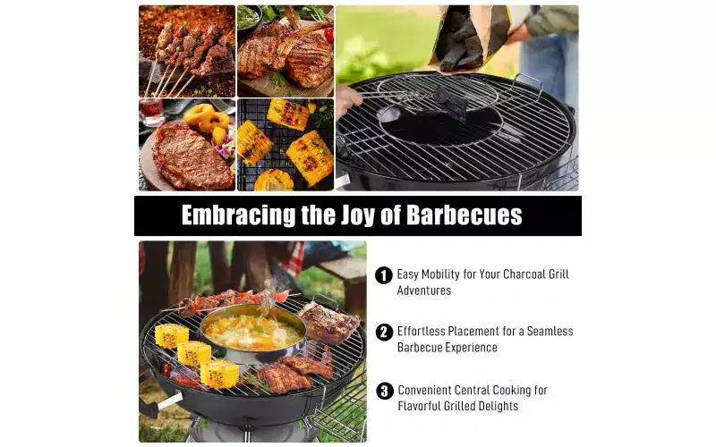 Karl Home Portable Charcoal Grill in Black with Wheels and Storage Holder