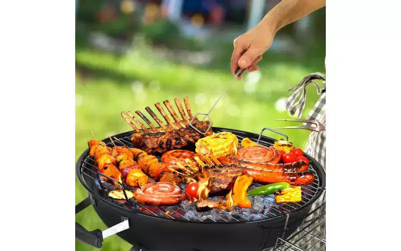 Karl Home Portable Charcoal Grill in Black with Wheels and Storage Holder
