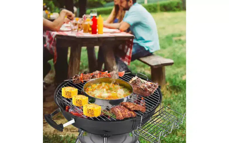 Karl Home Portable Charcoal Grill in Black with Wheels and Storage Holder