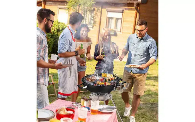 Karl Home Portable Charcoal Grill in Black with Wheels and Storage Holder