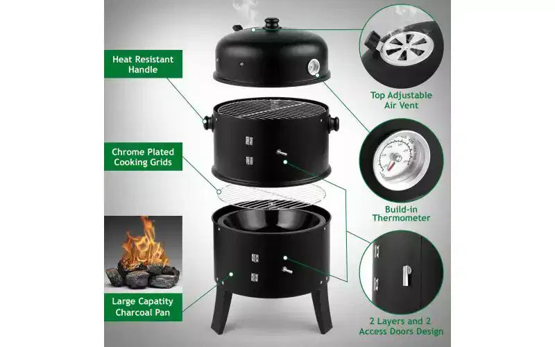 Karl Home Kamado Portable 144 Square Inches Smoker & Grill